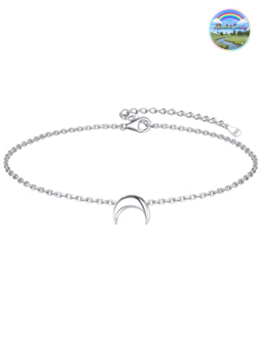 Sterling Silver Dainty Link Chain Bracelet with Moon Charm, Hypoallergenic,